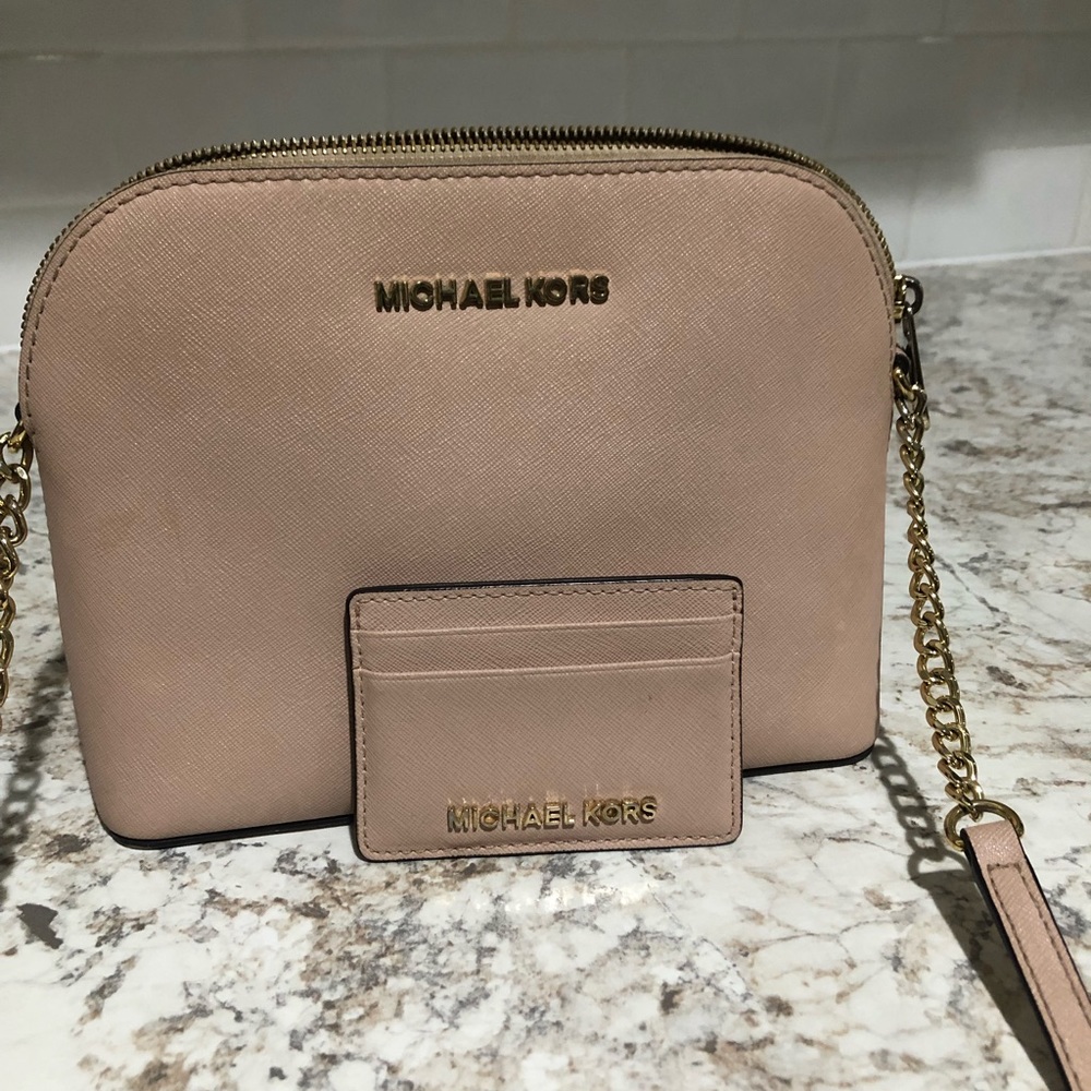 Michael Kors dome crossbody and card holder in powder blush